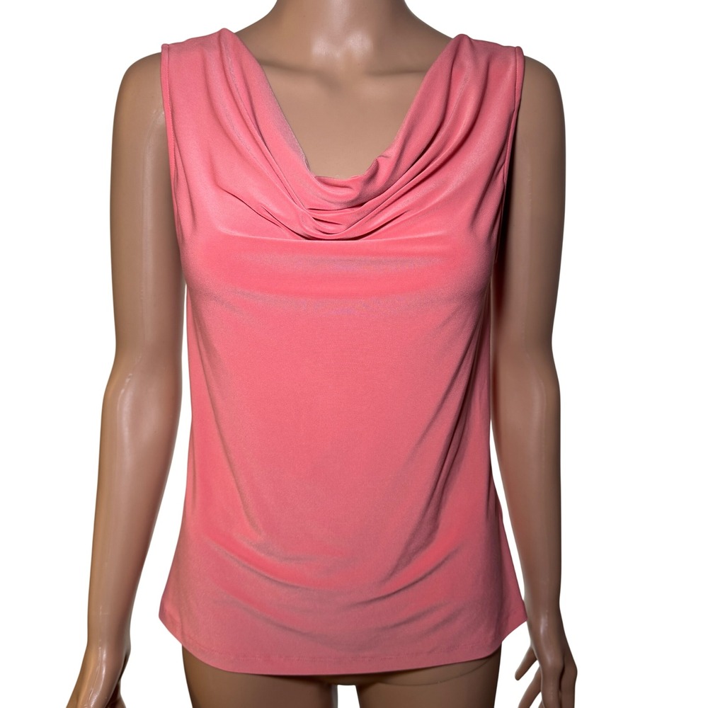 Tahari Arthur S Levine Womens‎ Petite Medium Coral Cowl Neck Sleeveless Knit Top